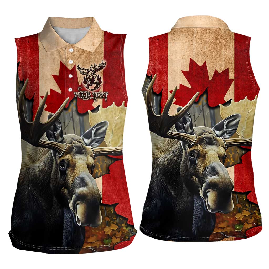 Personalized Canada Moose Women Sleeveless Polo Shirt Canadian Flag Maple Leaf Vintage