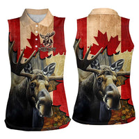 Personalized Canada Moose Women Sleeveless Polo Shirt Canadian Flag Maple Leaf Vintage