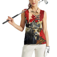 Personalized Canada Moose Women Sleeveless Polo Shirt Canadian Flag Maple Leaf Vintage