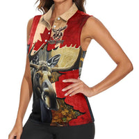 Personalized Canada Moose Women Sleeveless Polo Shirt Canadian Flag Maple Leaf Vintage