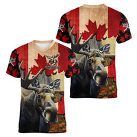 Personalized Canada Moose Women V-Neck T-Shirt Canadian Flag Maple Leaf Vintage