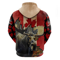 Personalized Canada Moose Zip Hoodie Canadian Flag Maple Leaf Vintage