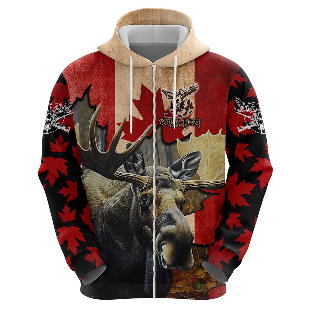 Personalized Canada Moose Zip Hoodie Canadian Flag Maple Leaf Vintage