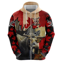 Personalized Canada Moose Zip Hoodie Canadian Flag Maple Leaf Vintage