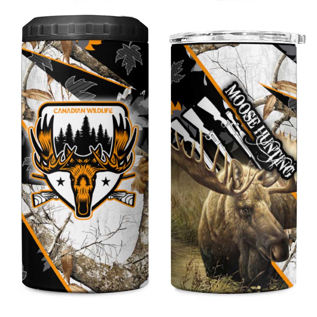 Moose Hunting 4 in 1 Can Cooler Tumbler Autumn Wilderness Adventure Camo