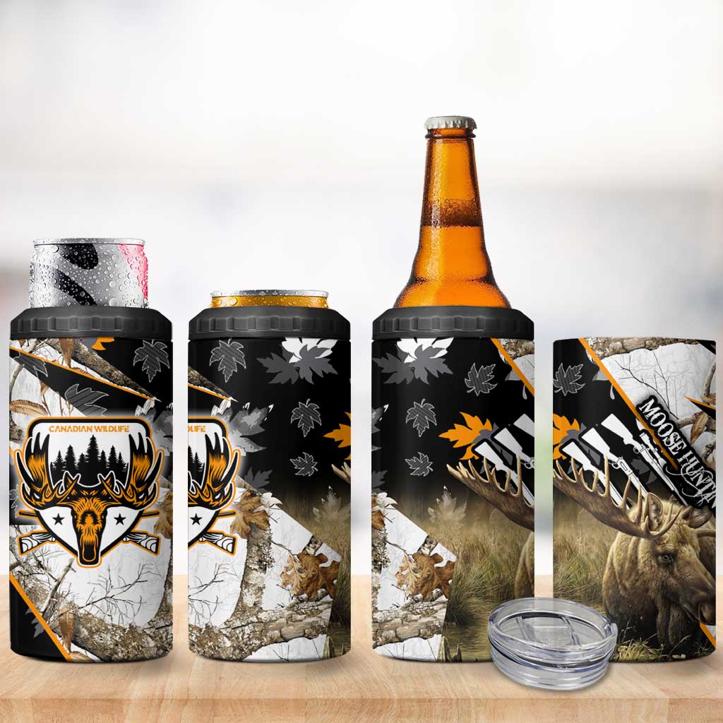 Moose Hunting 4 in 1 Can Cooler Tumbler Autumn Wilderness Adventure Camo