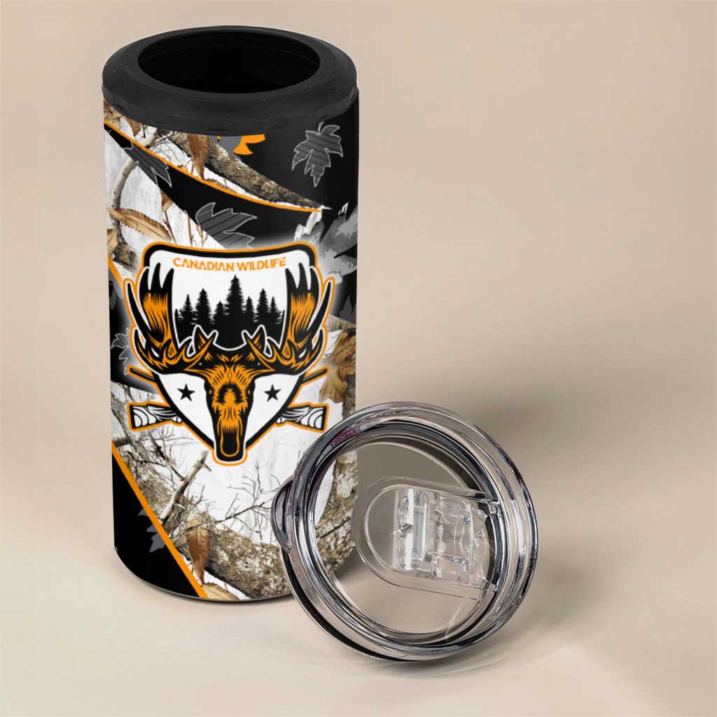 Moose Hunting 4 in 1 Can Cooler Tumbler Autumn Wilderness Adventure Camo