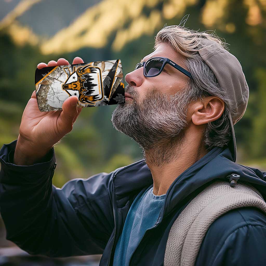Moose Hunting 4 in 1 Can Cooler Tumbler Autumn Wilderness Adventure Camo
