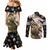 Personalized Moose Hunting Couples Matching Mermaid Dress and Long Sleeve Button Shirt Autumn Wilderness Adventure Camo