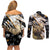 Personalized Moose Hunting Couples Matching Off Shoulder Short Dress and Long Sleeve Button Shirt Autumn Wilderness Adventure Camo