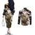 Personalized Moose Hunting Couples Matching Off The Shoulder Long Sleeve Dress and Long Sleeve Button Shirt Autumn Wilderness Adventure Camo