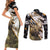 Personalized Moose Hunting Couples Matching Short Sleeve Bodycon Dress and Long Sleeve Button Shirt Autumn Wilderness Adventure Camo