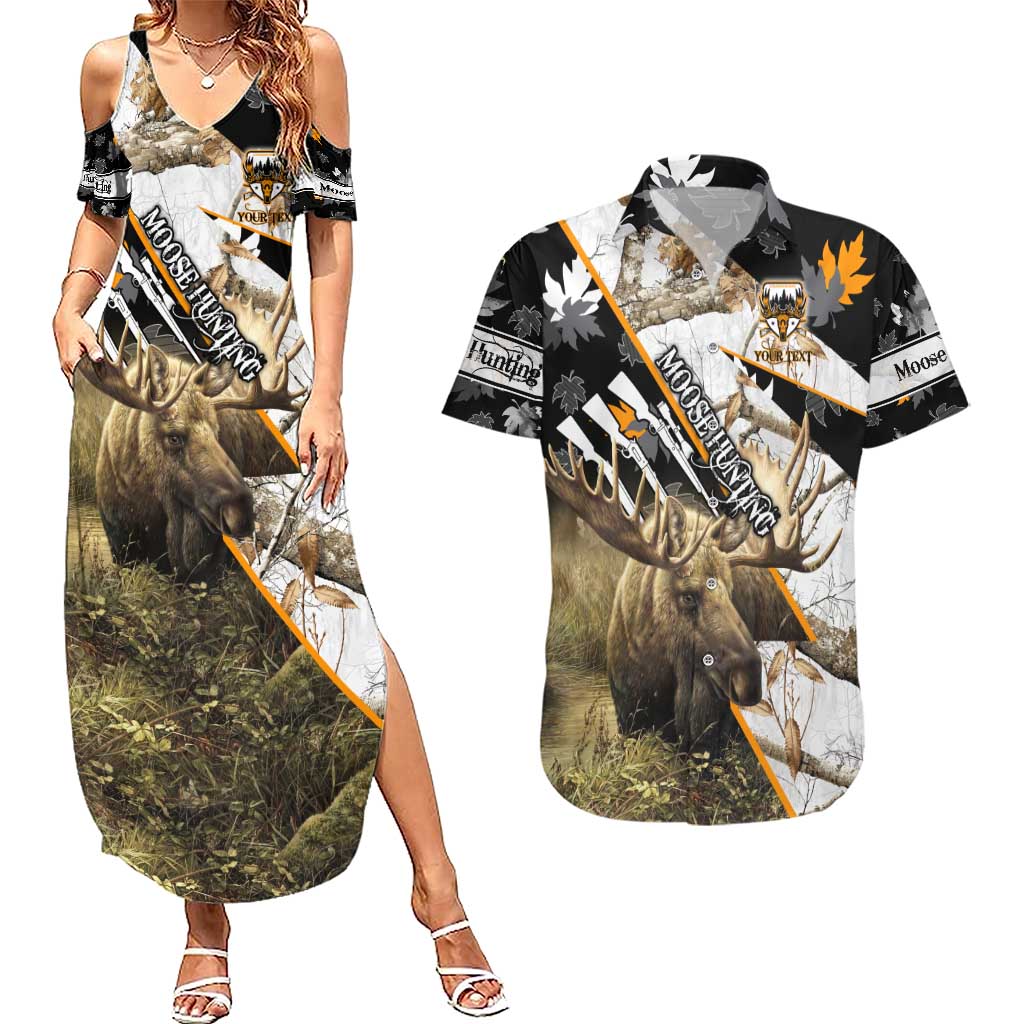 Personalized Moose Hunting Couples Matching Summer Maxi Dress and Hawaiian Shirt Autumn Wilderness Adventure Camo