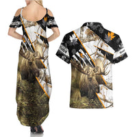 Personalized Moose Hunting Couples Matching Summer Maxi Dress and Hawaiian Shirt Autumn Wilderness Adventure Camo