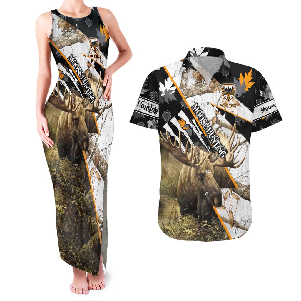 Personalized Moose Hunting Couples Matching Tank Maxi Dress and Hawaiian Shirt Autumn Wilderness Adventure Camo