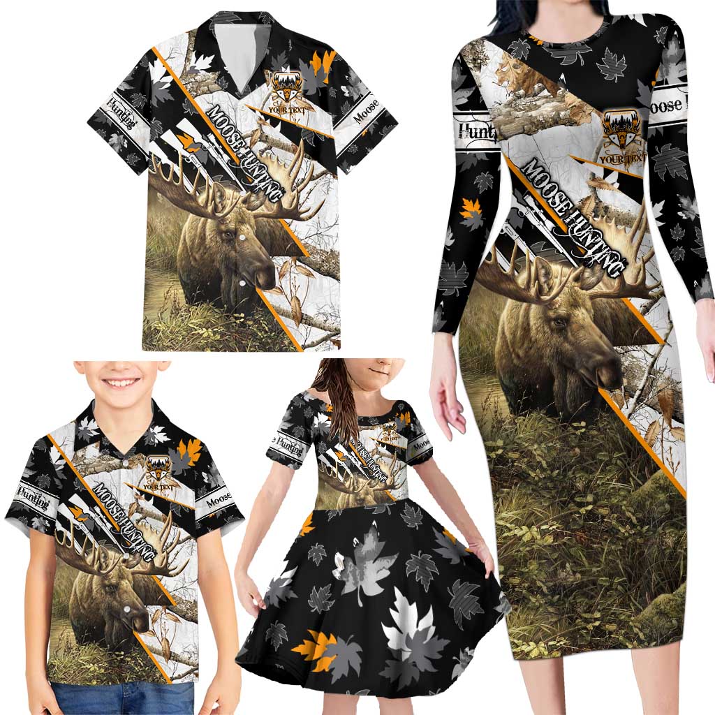 Personalized Moose Hunting Family Matching Long Sleeve Bodycon Dress and Hawaiian Shirt Autumn Wilderness Adventure Camo