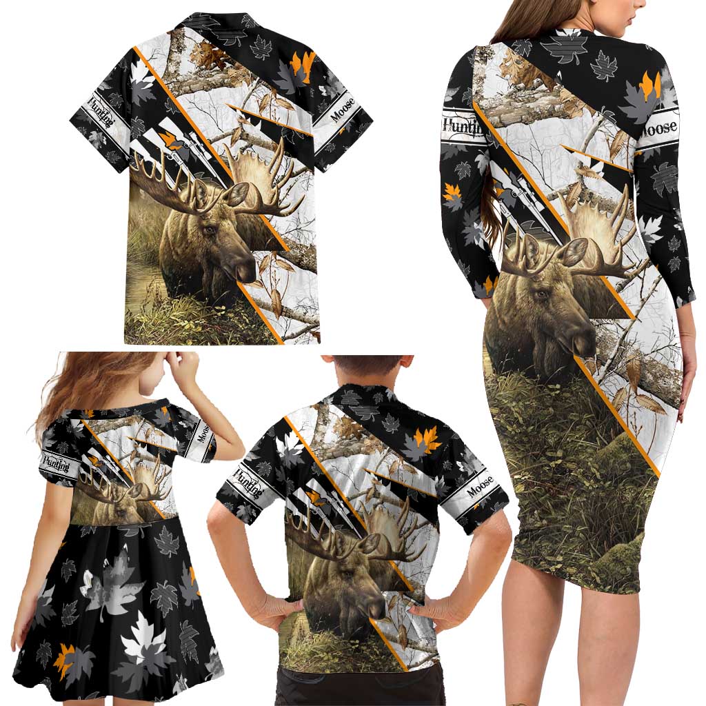 Personalized Moose Hunting Family Matching Long Sleeve Bodycon Dress and Hawaiian Shirt Autumn Wilderness Adventure Camo