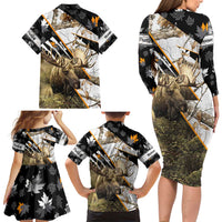Personalized Moose Hunting Family Matching Long Sleeve Bodycon Dress and Hawaiian Shirt Autumn Wilderness Adventure Camo