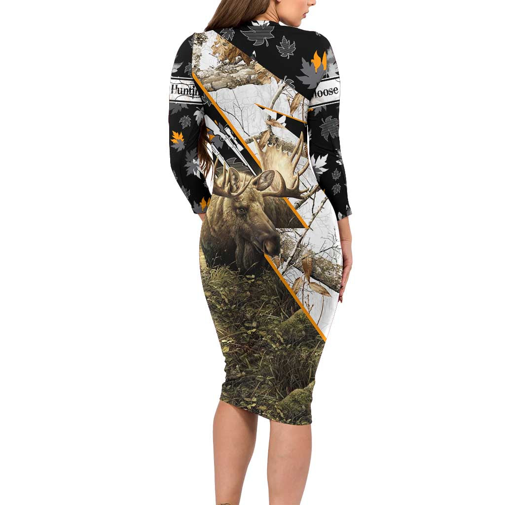 Personalized Moose Hunting Family Matching Long Sleeve Bodycon Dress and Hawaiian Shirt Autumn Wilderness Adventure Camo
