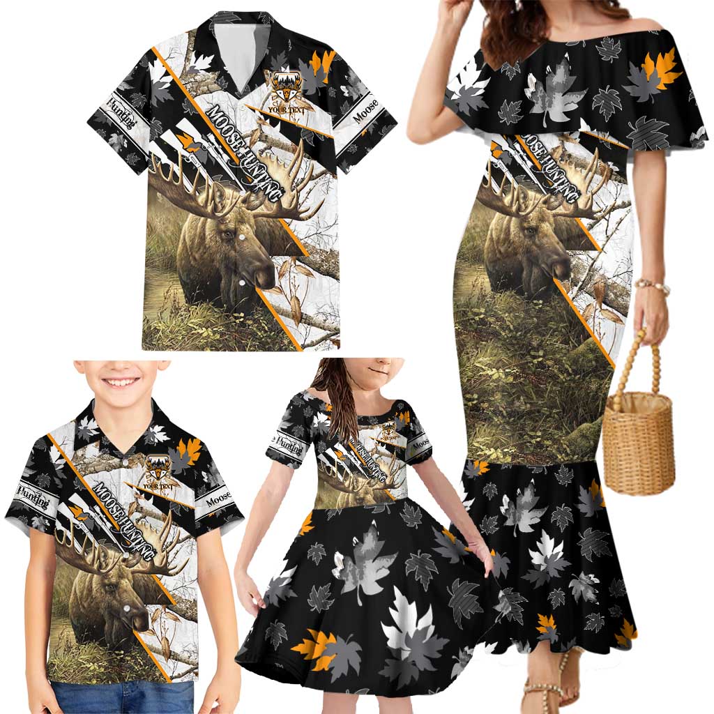Personalized Moose Hunting Family Matching Mermaid Dress and Hawaiian Shirt Autumn Wilderness Adventure Camo