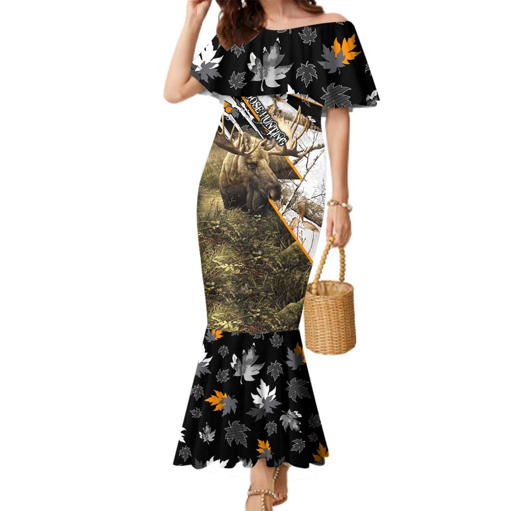 Personalized Moose Hunting Family Matching Mermaid Dress and Hawaiian Shirt Autumn Wilderness Adventure Camo