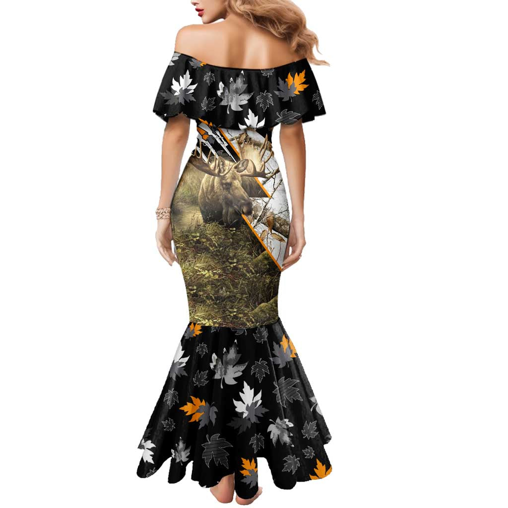 Personalized Moose Hunting Family Matching Mermaid Dress and Hawaiian Shirt Autumn Wilderness Adventure Camo