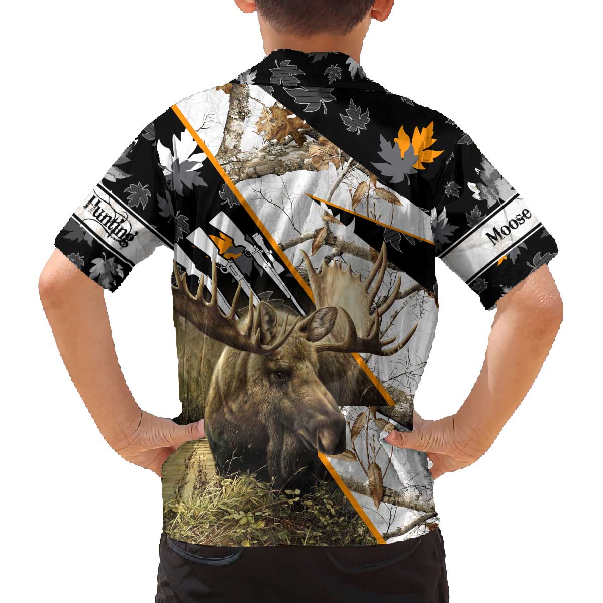 Personalized Moose Hunting Family Matching Off The Shoulder Long Sleeve Dress and Hawaiian Shirt Autumn Wilderness Adventure Camo
