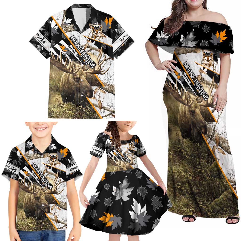 Personalized Moose Hunting Family Matching Off Shoulder Maxi Dress and Hawaiian Shirt Autumn Wilderness Adventure Camo