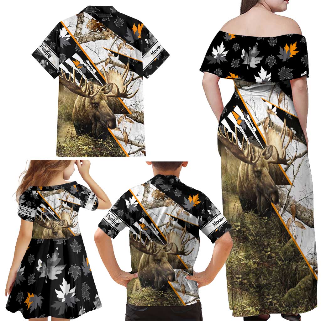 Personalized Moose Hunting Family Matching Off Shoulder Maxi Dress and Hawaiian Shirt Autumn Wilderness Adventure Camo
