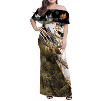 Personalized Moose Hunting Family Matching Off Shoulder Maxi Dress and Hawaiian Shirt Autumn Wilderness Adventure Camo