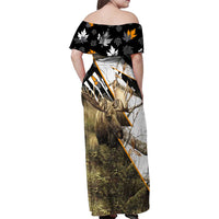 Personalized Moose Hunting Family Matching Off Shoulder Maxi Dress and Hawaiian Shirt Autumn Wilderness Adventure Camo