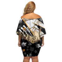 Personalized Moose Hunting Family Matching Off Shoulder Short Dress and Hawaiian Shirt Autumn Wilderness Adventure Camo