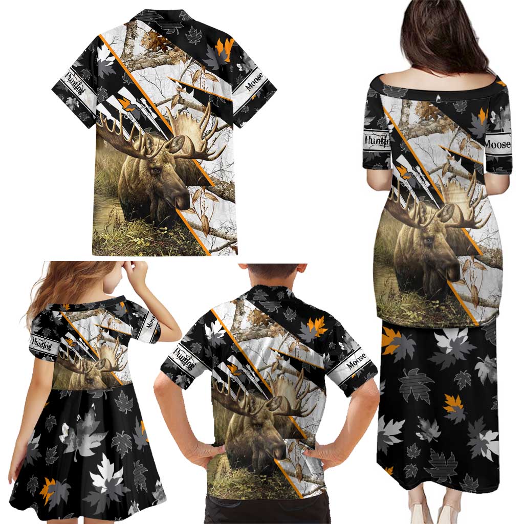 Personalized Moose Hunting Family Matching Puletasi and Hawaiian Shirt Autumn Wilderness Adventure Camo
