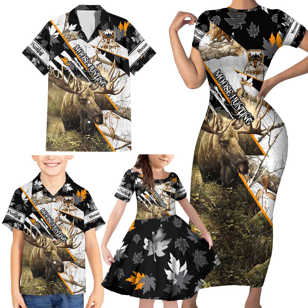Personalized Moose Hunting Family Matching Short Sleeve Bodycon Dress and Hawaiian Shirt Autumn Wilderness Adventure Camo