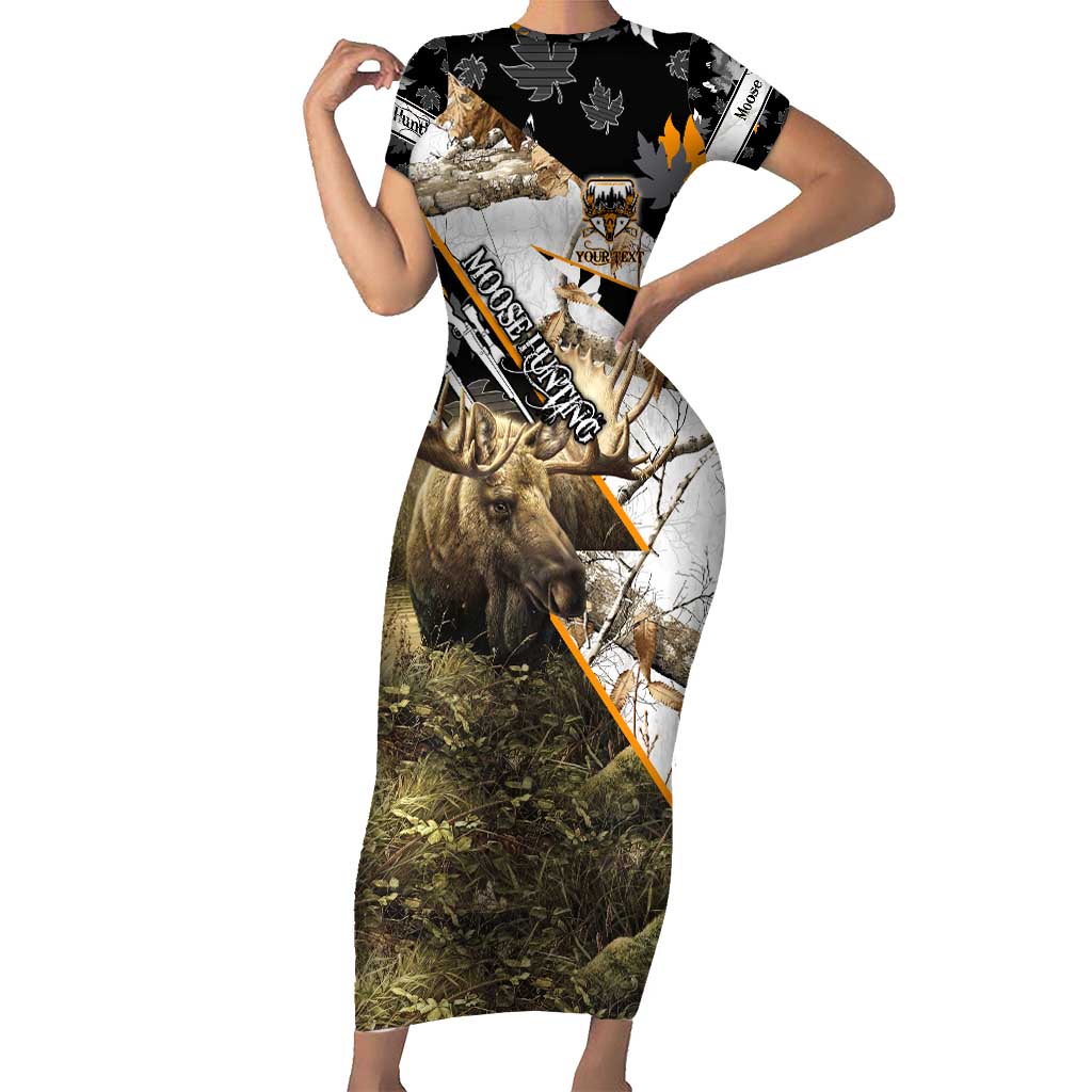 Personalized Moose Hunting Family Matching Short Sleeve Bodycon Dress and Hawaiian Shirt Autumn Wilderness Adventure Camo