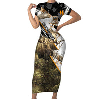 Personalized Moose Hunting Family Matching Short Sleeve Bodycon Dress and Hawaiian Shirt Autumn Wilderness Adventure Camo