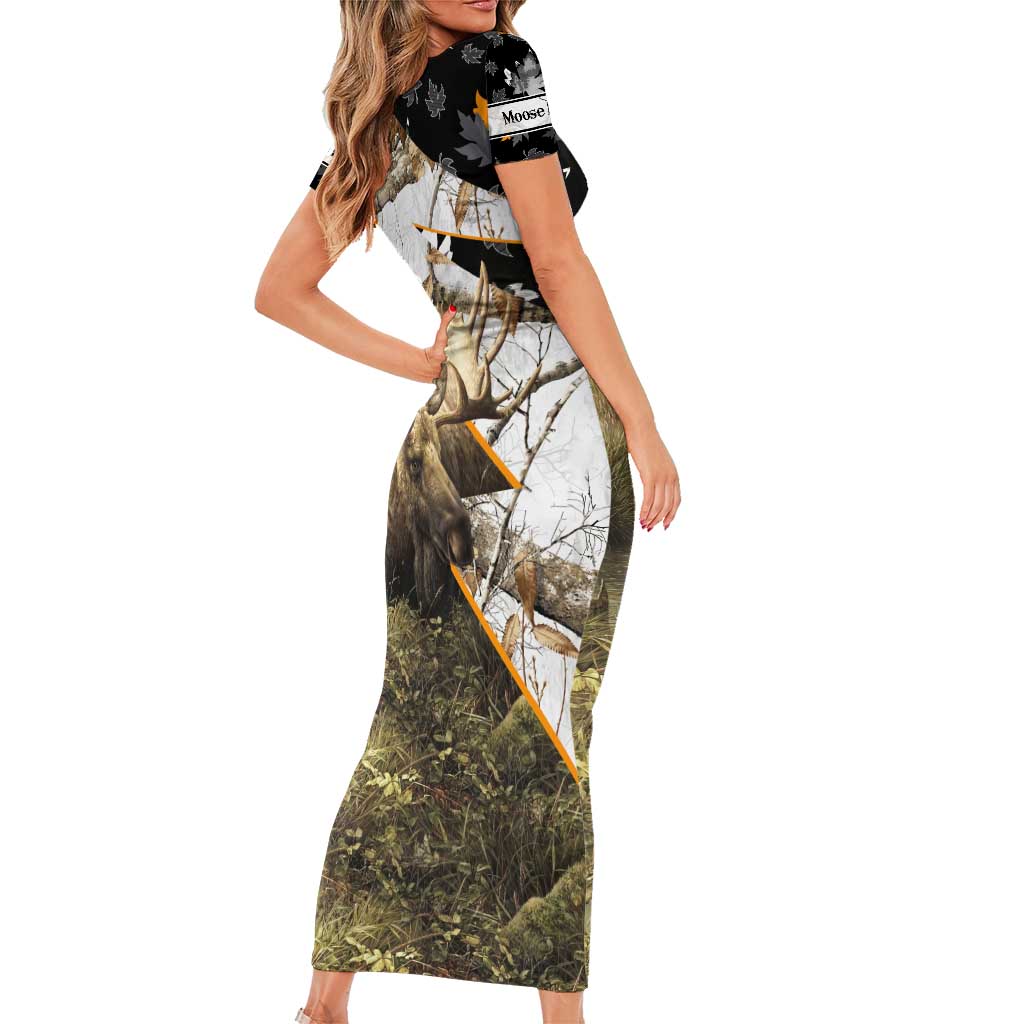 Personalized Moose Hunting Family Matching Short Sleeve Bodycon Dress and Hawaiian Shirt Autumn Wilderness Adventure Camo