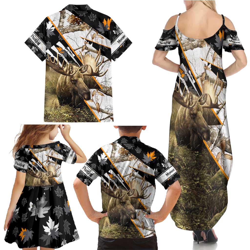 Personalized Moose Hunting Family Matching Summer Maxi Dress and Hawaiian Shirt Autumn Wilderness Adventure Camo