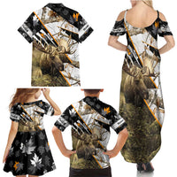 Personalized Moose Hunting Family Matching Summer Maxi Dress and Hawaiian Shirt Autumn Wilderness Adventure Camo