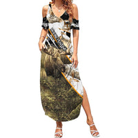Personalized Moose Hunting Family Matching Summer Maxi Dress and Hawaiian Shirt Autumn Wilderness Adventure Camo
