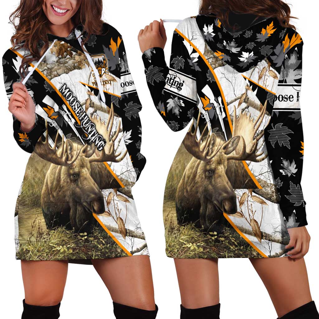 Personalized Moose Hunting Hoodie Dress Autumn Wilderness Adventure Camo