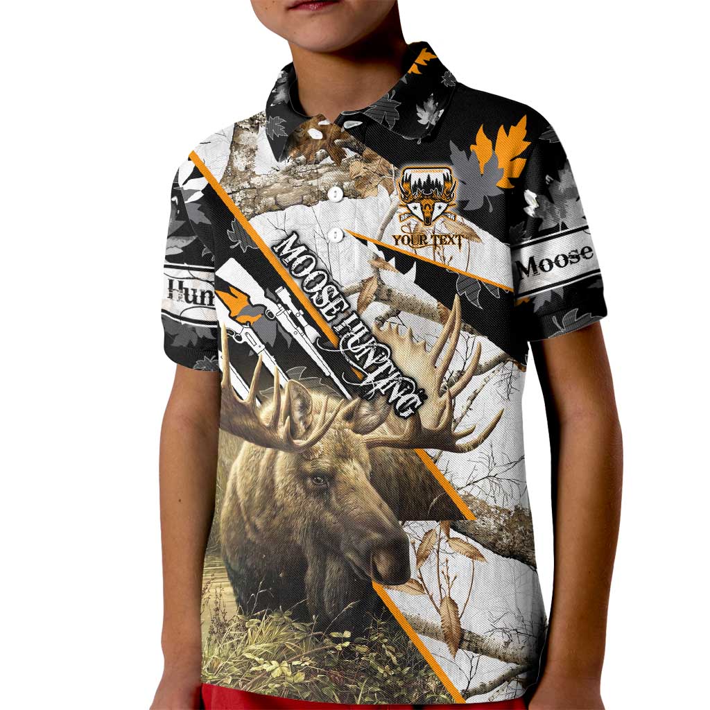 Personalized Moose Hunting Kid Polo Shirt Autumn Wilderness Adventure Camo