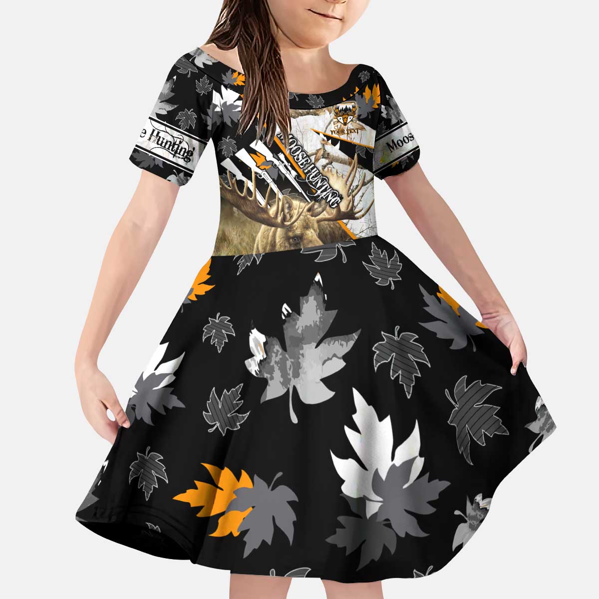Personalized Moose Hunting Kid Short Sleeve Dress Autumn Wilderness Adventure Camo