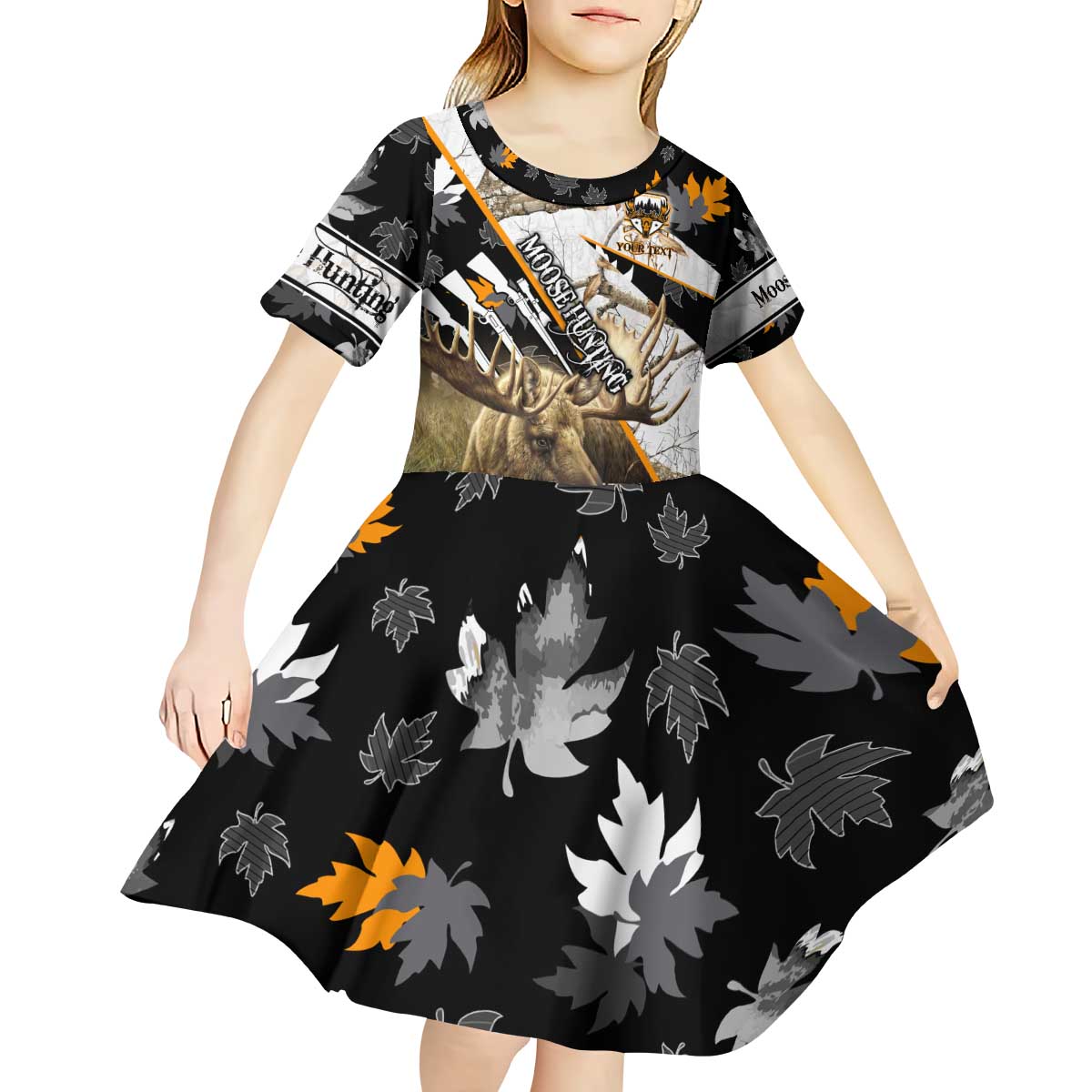 Personalized Moose Hunting Kid Short Sleeve Dress Autumn Wilderness Adventure Camo