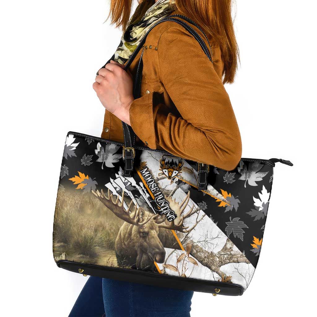 Moose Hunting Leather Tote Bag Autumn Wilderness Adventure Camo