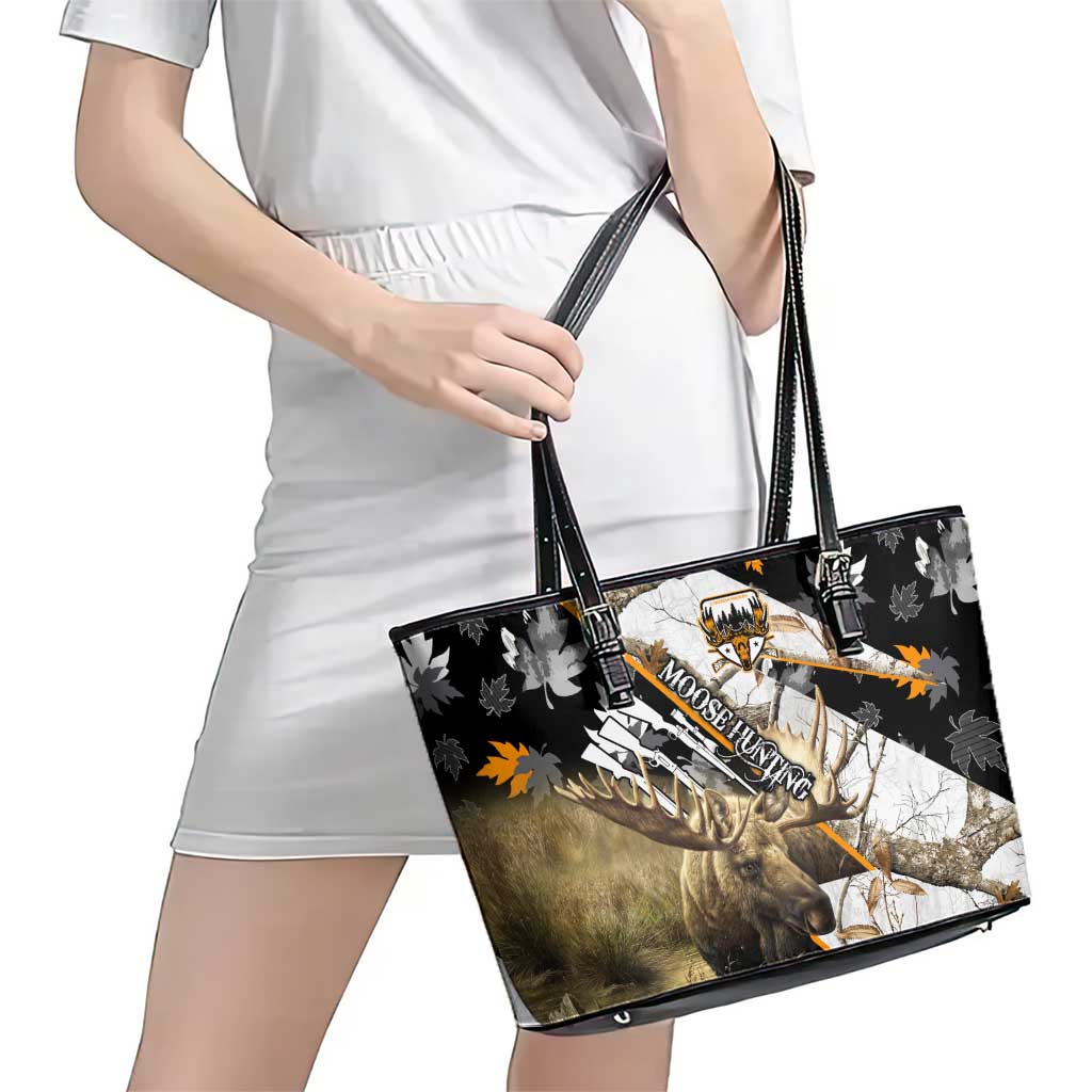 Moose Hunting Leather Tote Bag Autumn Wilderness Adventure Camo