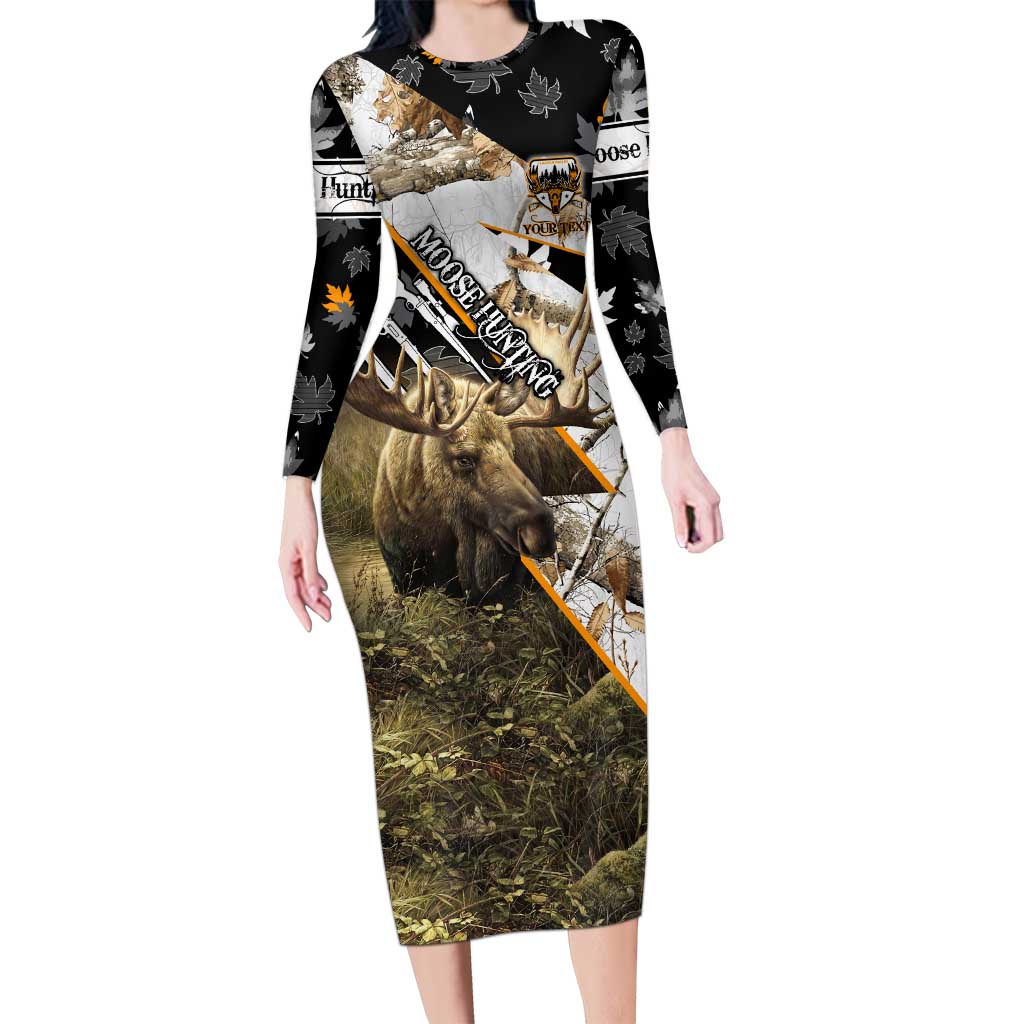 Personalized Moose Hunting Long Sleeve Bodycon Dress Autumn Wilderness Adventure Camo
