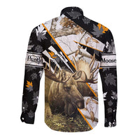 Personalized Moose Hunting Long Sleeve Button Shirt Autumn Wilderness Adventure Camo
