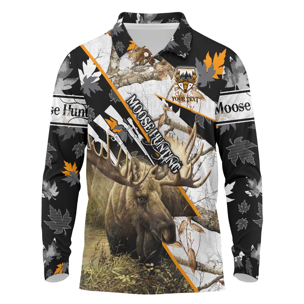 Personalized Moose Hunting Long Sleeve Polo Shirt Autumn Wilderness Adventure Camo