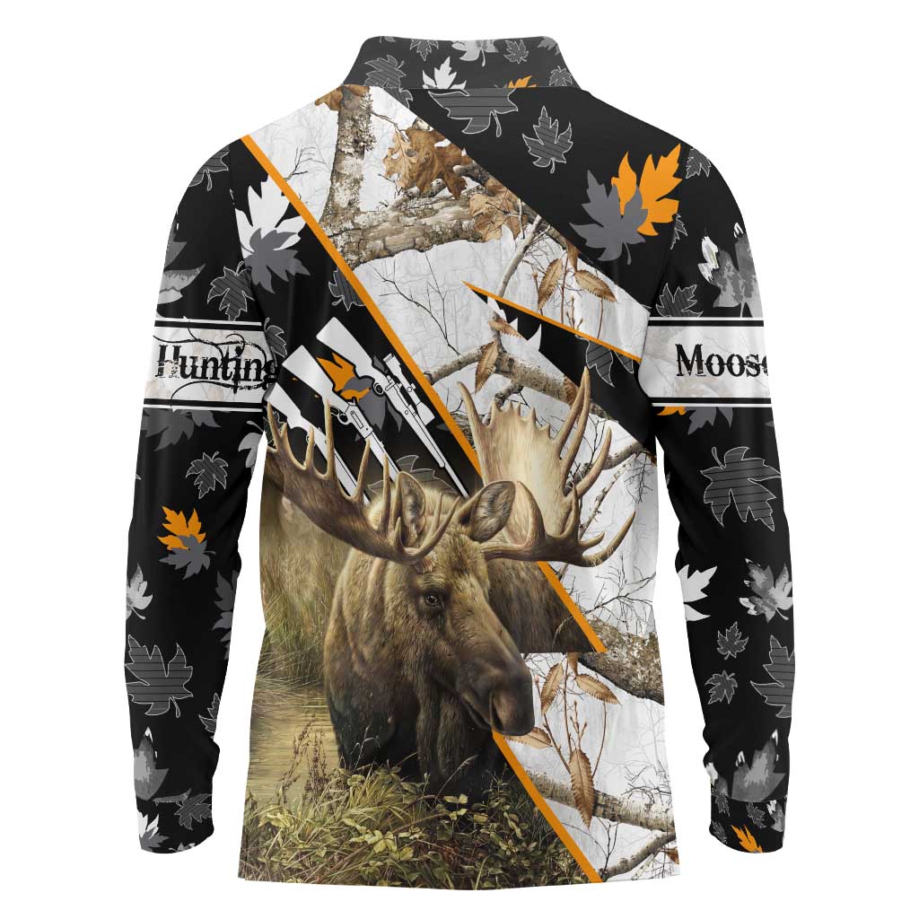 Personalized Moose Hunting Long Sleeve Polo Shirt Autumn Wilderness Adventure Camo